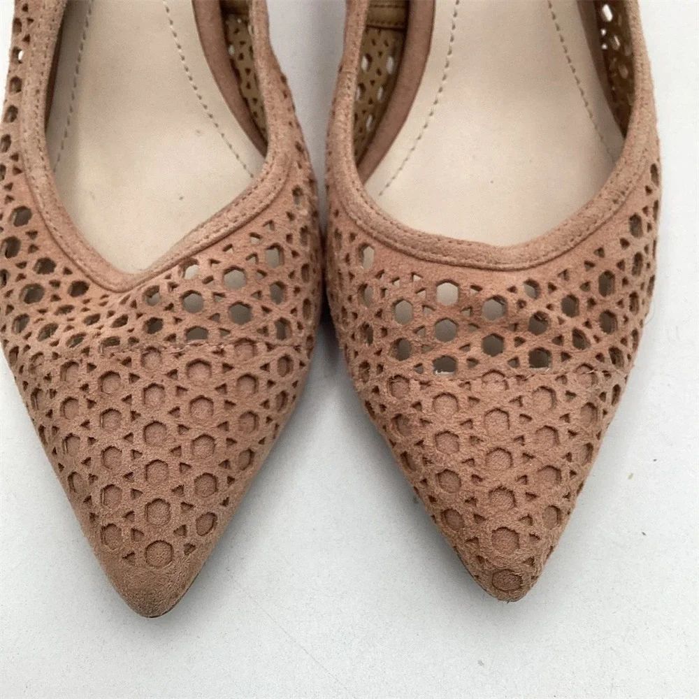 Alfani Womens Nude Beige Pointed Toe Kitten Heel Pumps Laser Cut Slip On